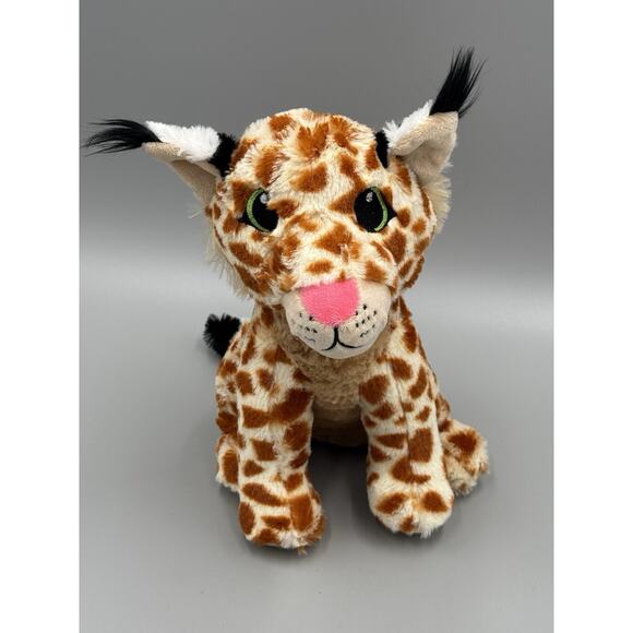 Plush Bobcat Cheetah Lynx Spotted Stuffed Animal 11” Pink Nose - Picture 2 of 8